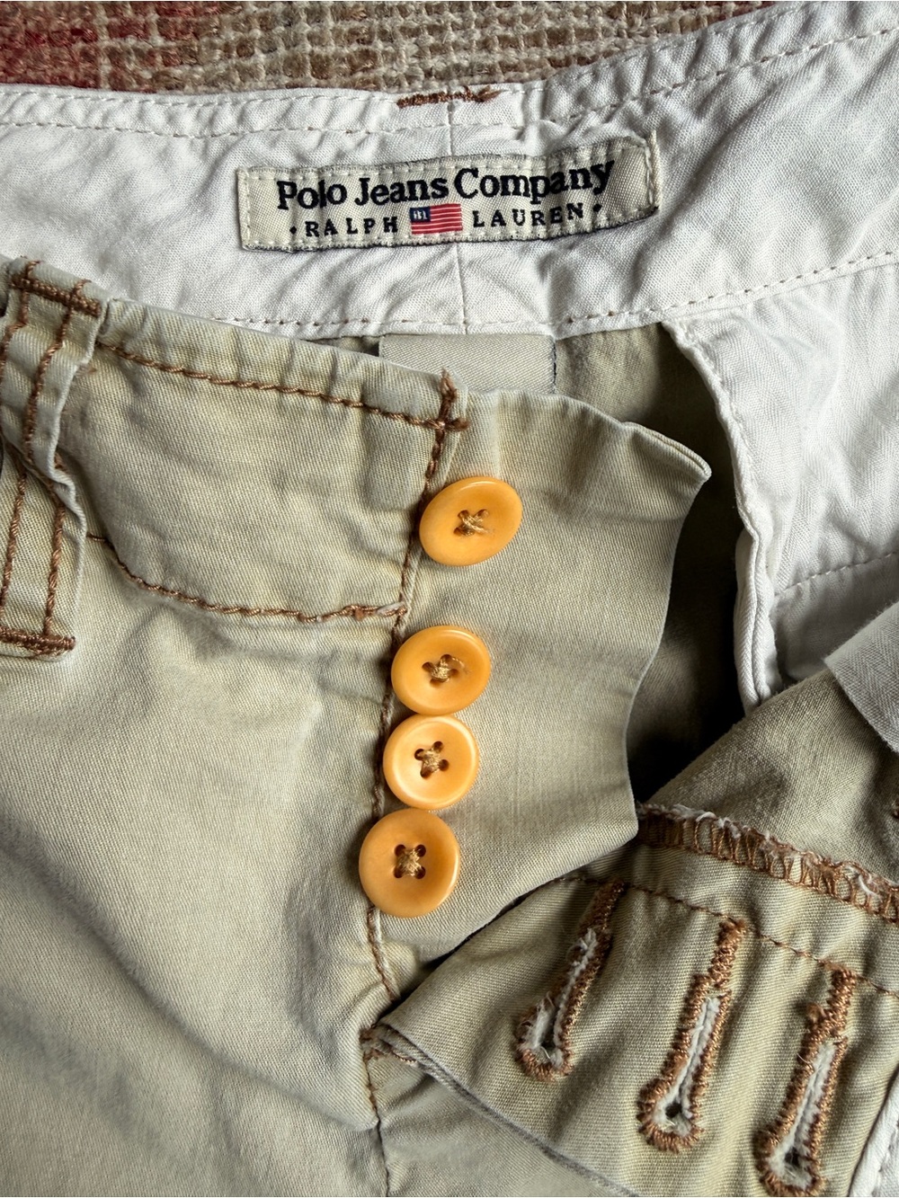 Polo by Ralph Lauren Khaki Cropped Pants with Yellow Buttons